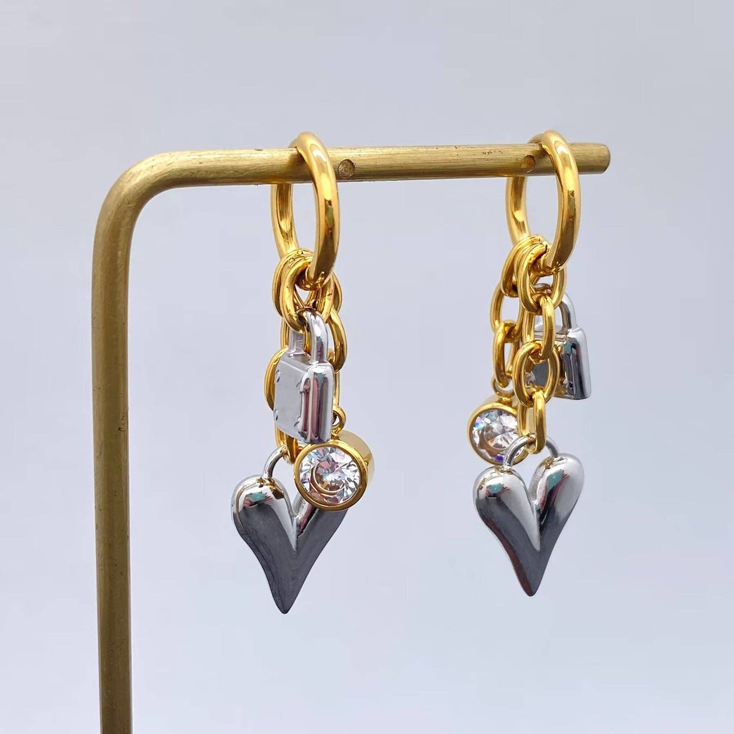 M1. Heart & Lock Two Tone 18K Gold Plated Earrings