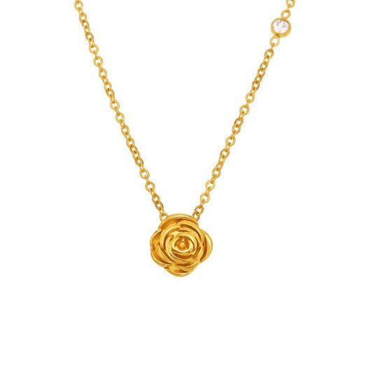 18K STAINLESS STEEL TARNISH FREE FLOWER NECKLACE | 40NK9545: GOLD