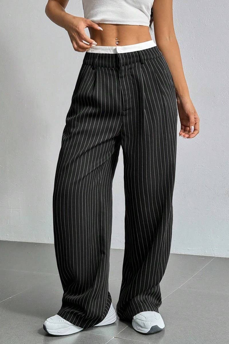 STRIPED LOOSE STRAIGHT-LEG TROUSERS