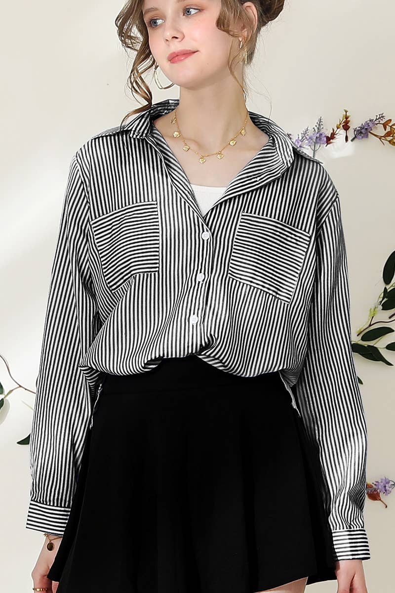 Striped Button Down Long Sleeve Collared Shirts