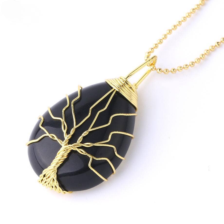 Natural Stone Winding Drop-shaped Crystal Pendant Necklace