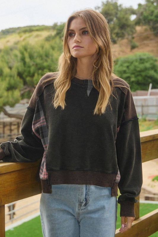 Acid Washed Plaid Sweatshirts: Washed Black / S