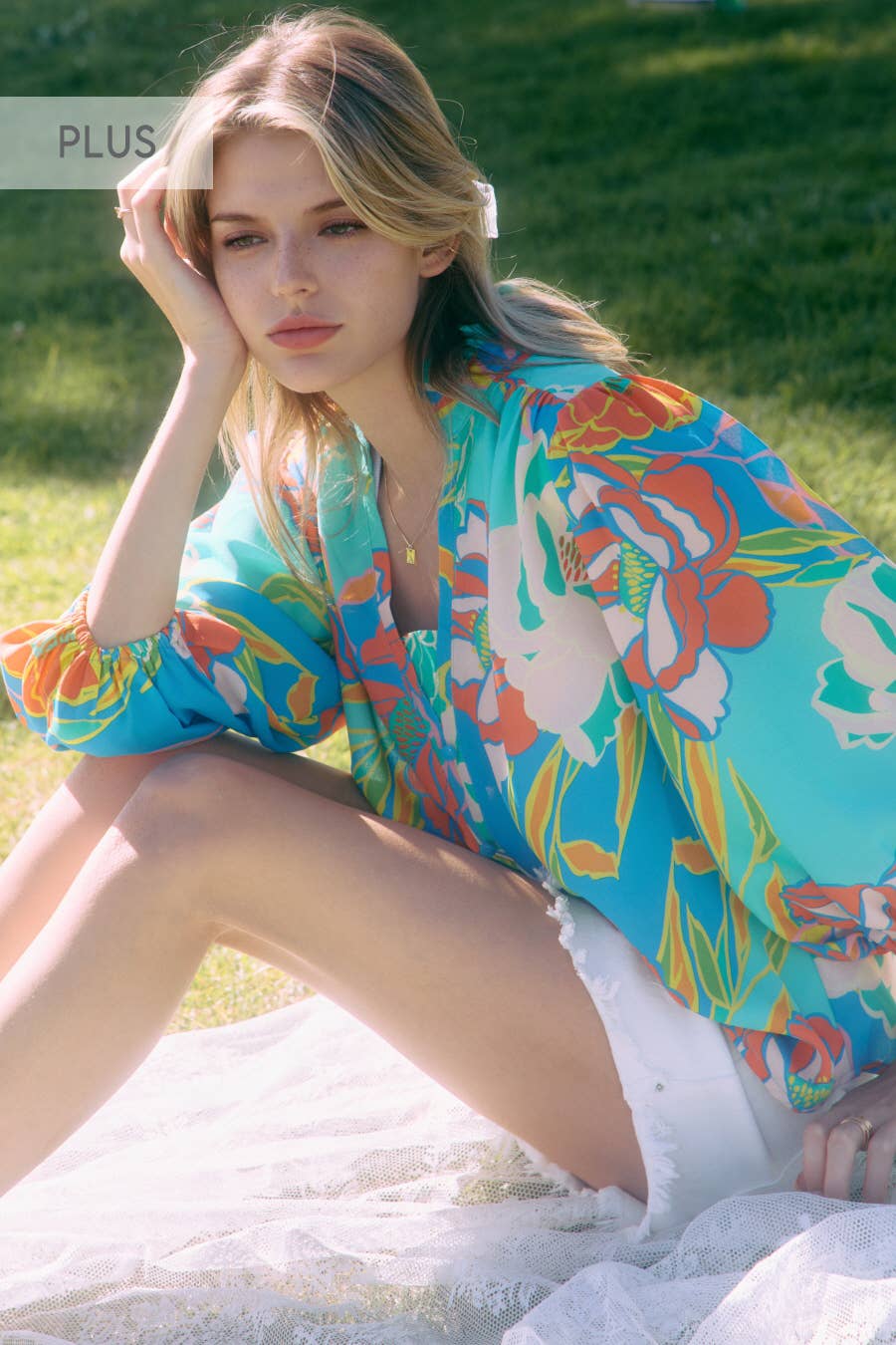 Plus Floral Printed 3/4 Sleeve Blouse