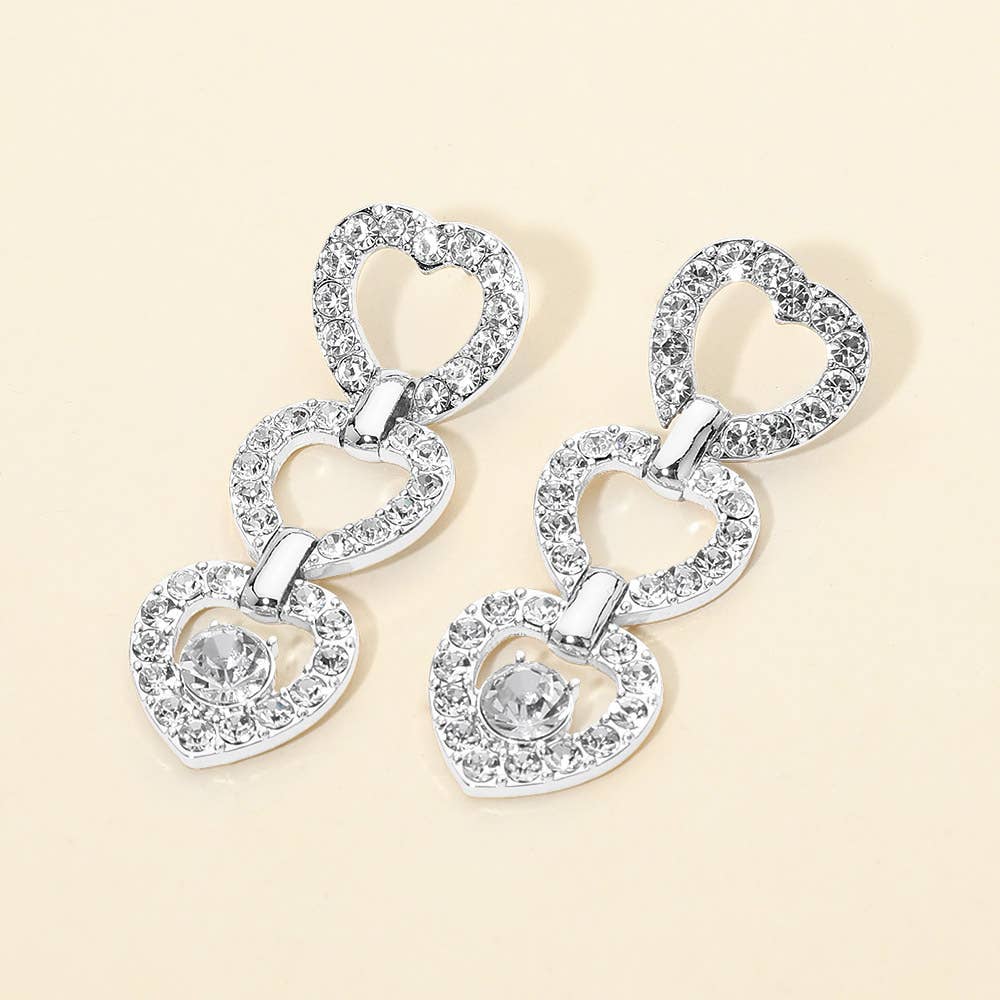 Gold Dipped Rhinestone Open Heart Link Drop Earrings