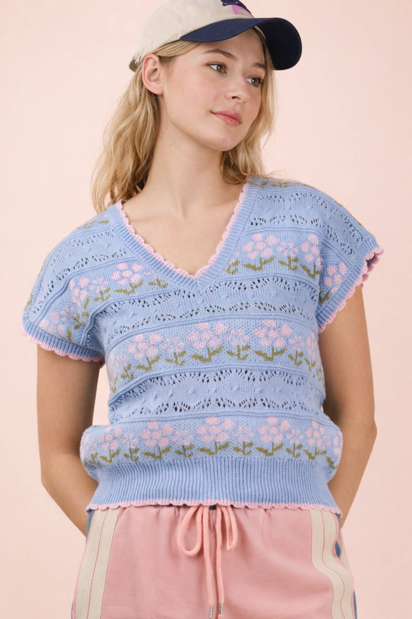 Very J Floral Graphic Knit Sweater Vest