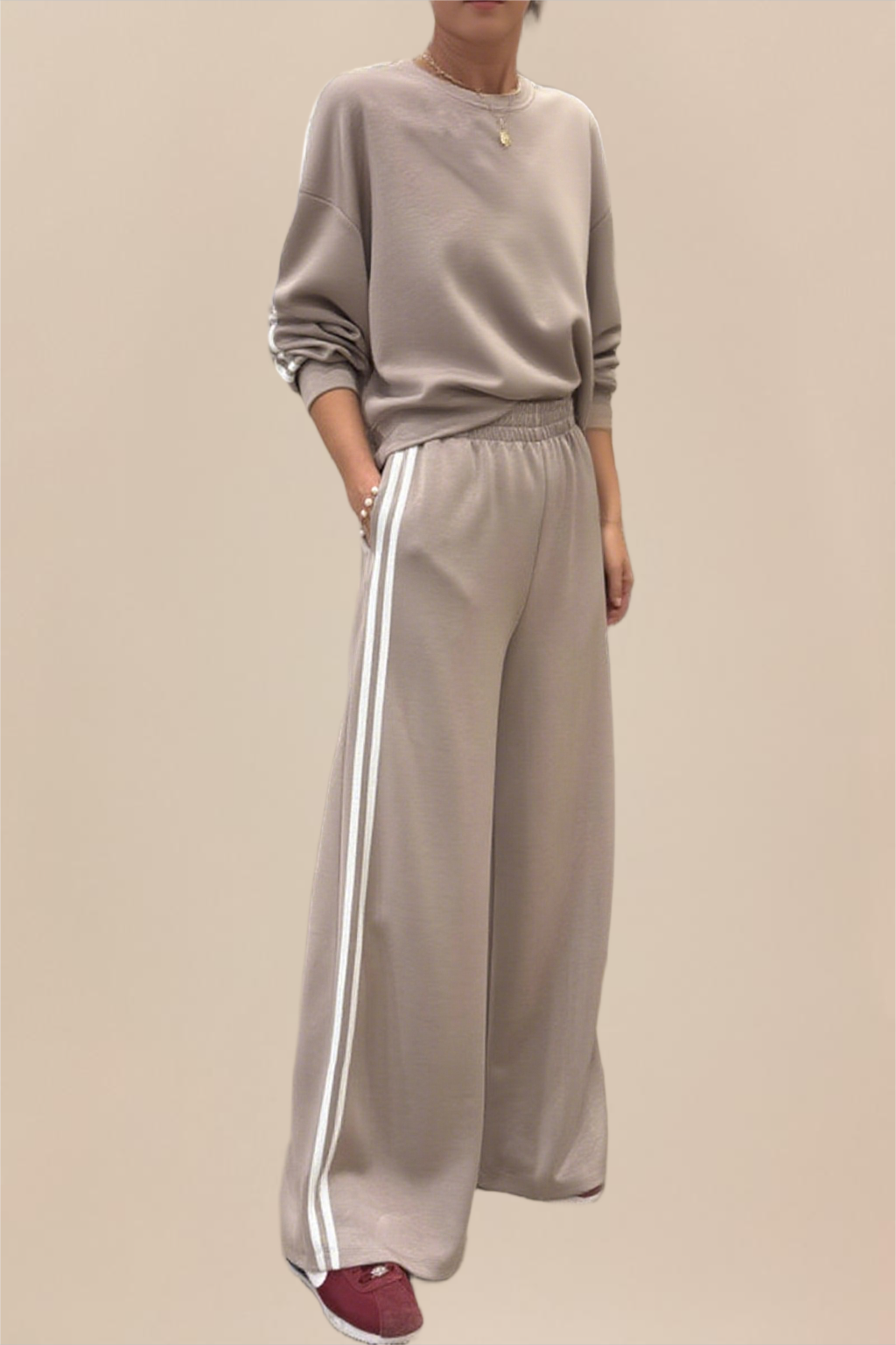 Striped Detail Pullover Elastic Sweatpants 2pcs Outfit