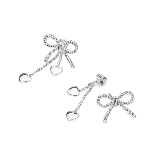 Metal Heart Tip Bow Earrings