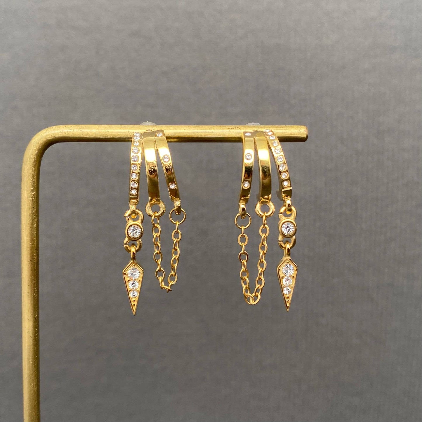 M11. Zircon Fringe 18K Gold Plated Stud Earrings