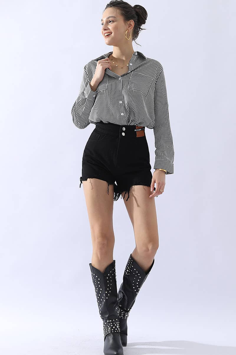Striped Button Down Long Sleeve Collared Shirts