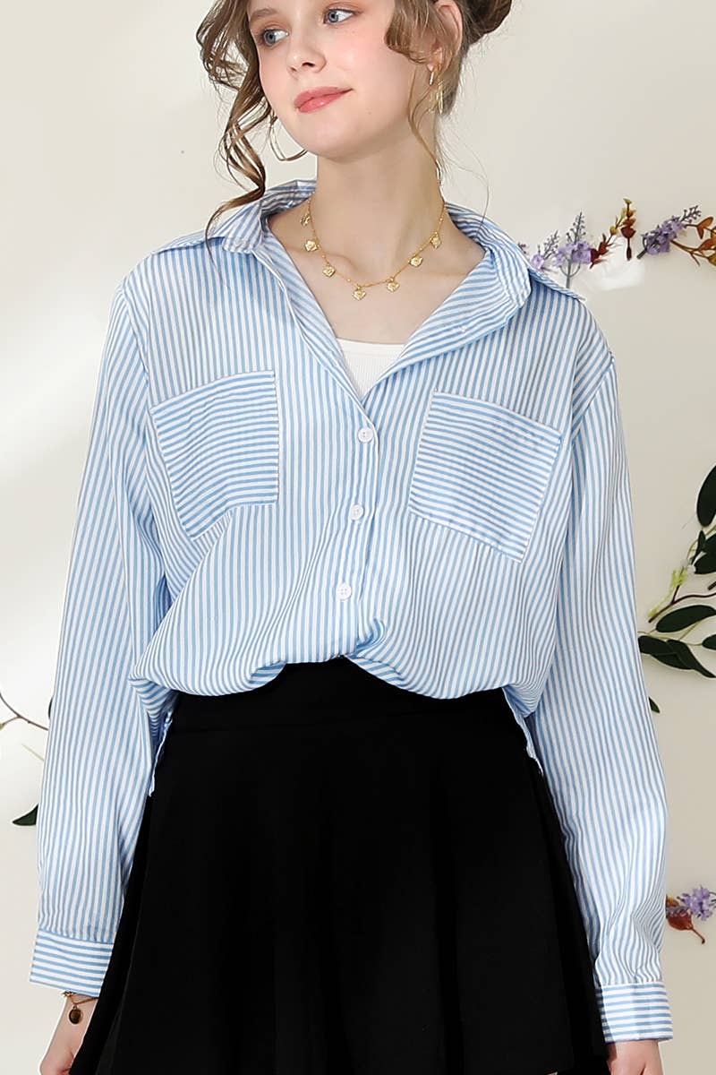Striped Button Down Long Sleeve Collared Shirts