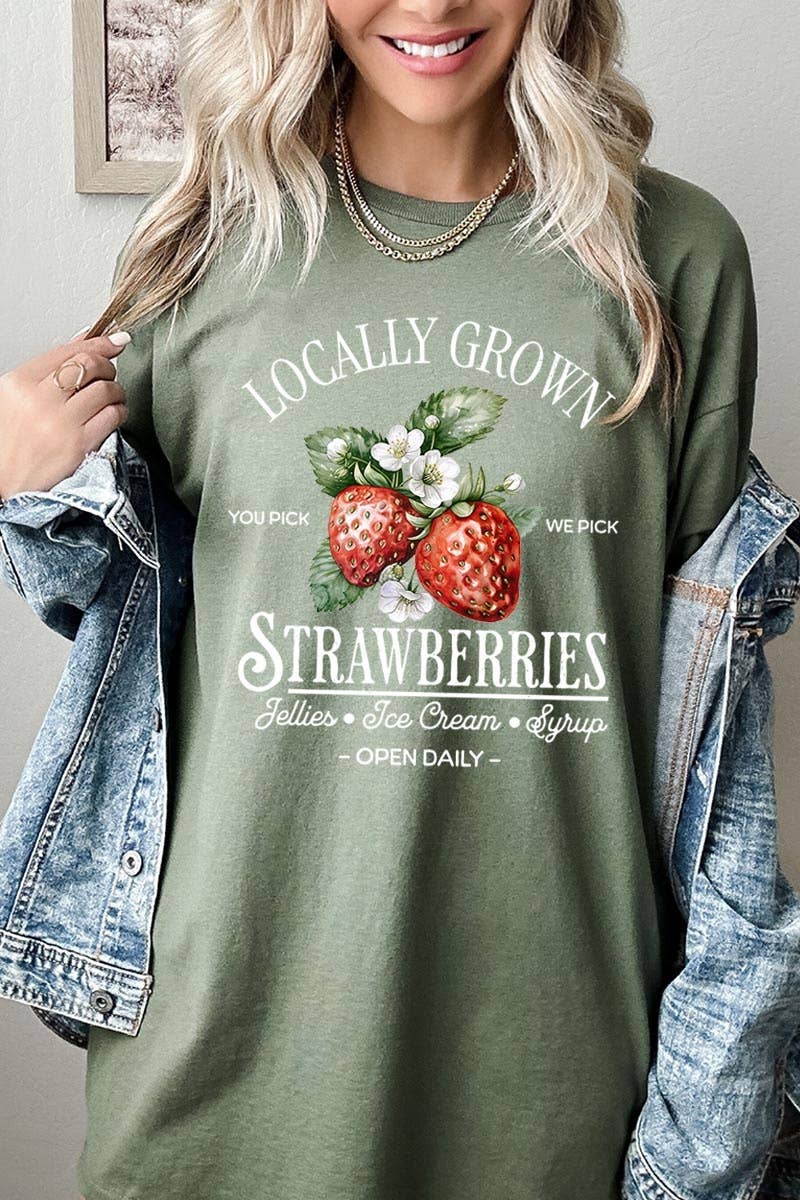 Locally Grown Strawberries Graphic Heavy Cotton T