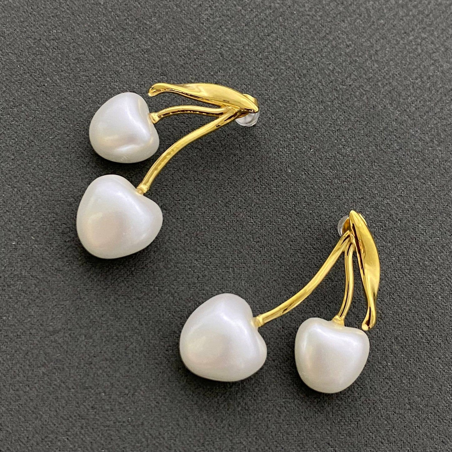 M13. Imitation Pearl Cherry 18K Gold Plated Post Earrings