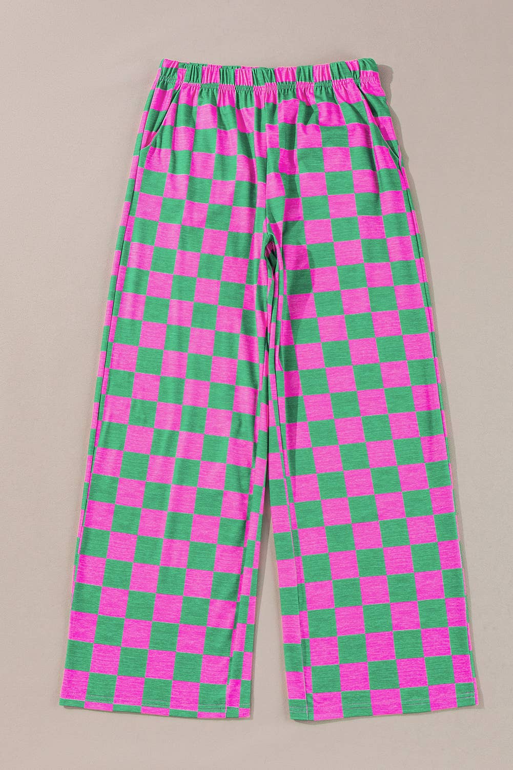 LA SOCIETY Checkered Print High Waist Wide Leg Pants Bottoms