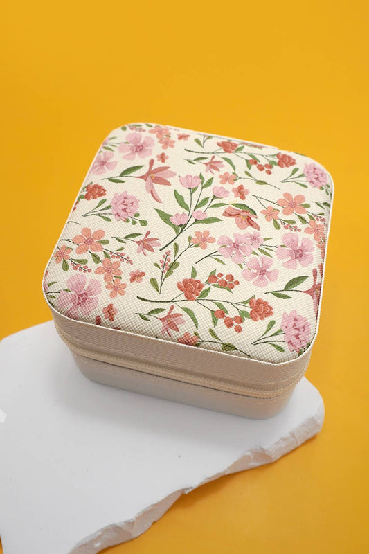 DESIGNED JEWELRY ORGANIZER TRAVEL BOX CASE | 40P566: FLOWER B OFF WHITE