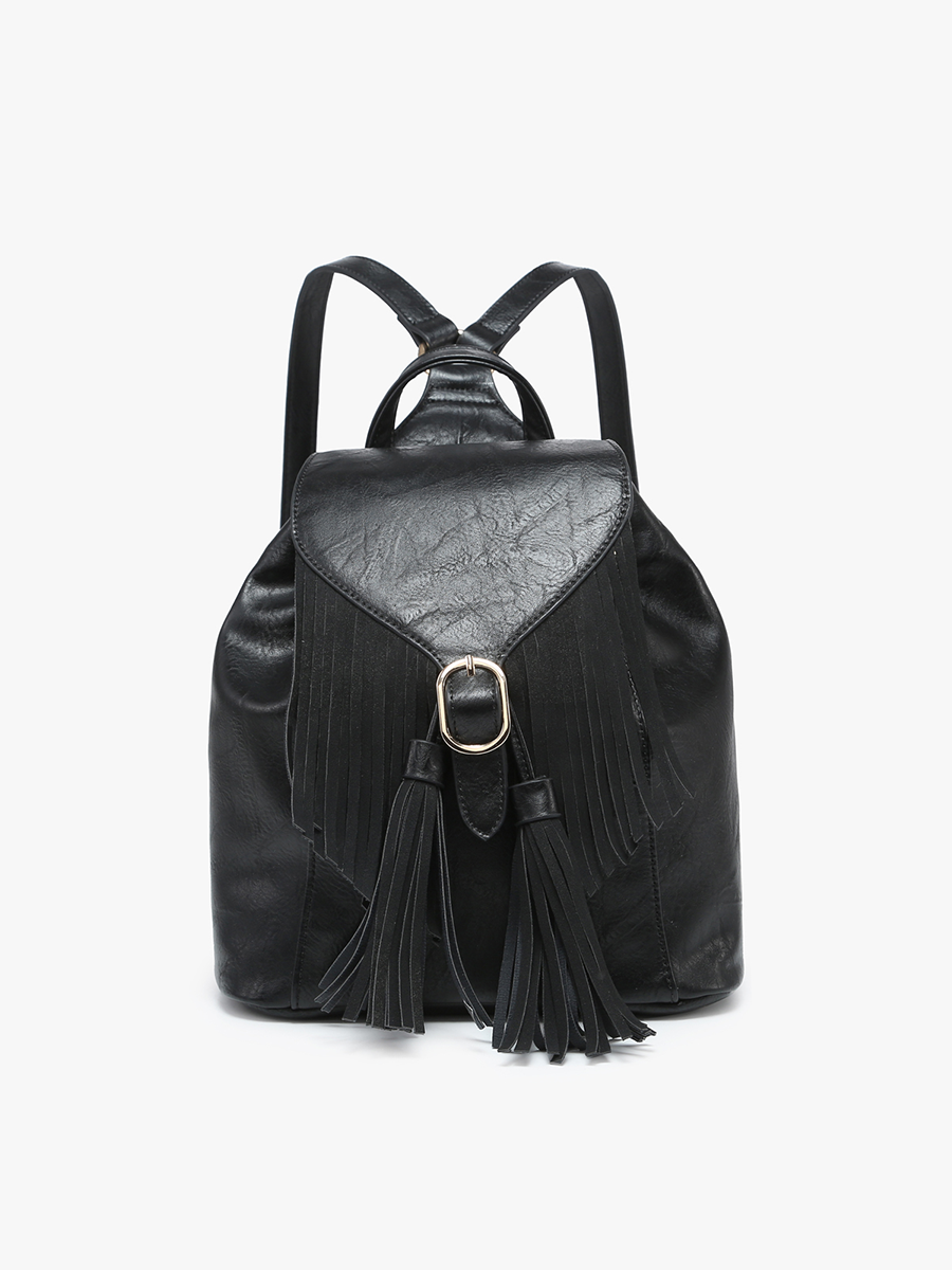 BP2349 Jewel Distressed Bucket Backpack w/ Fringe