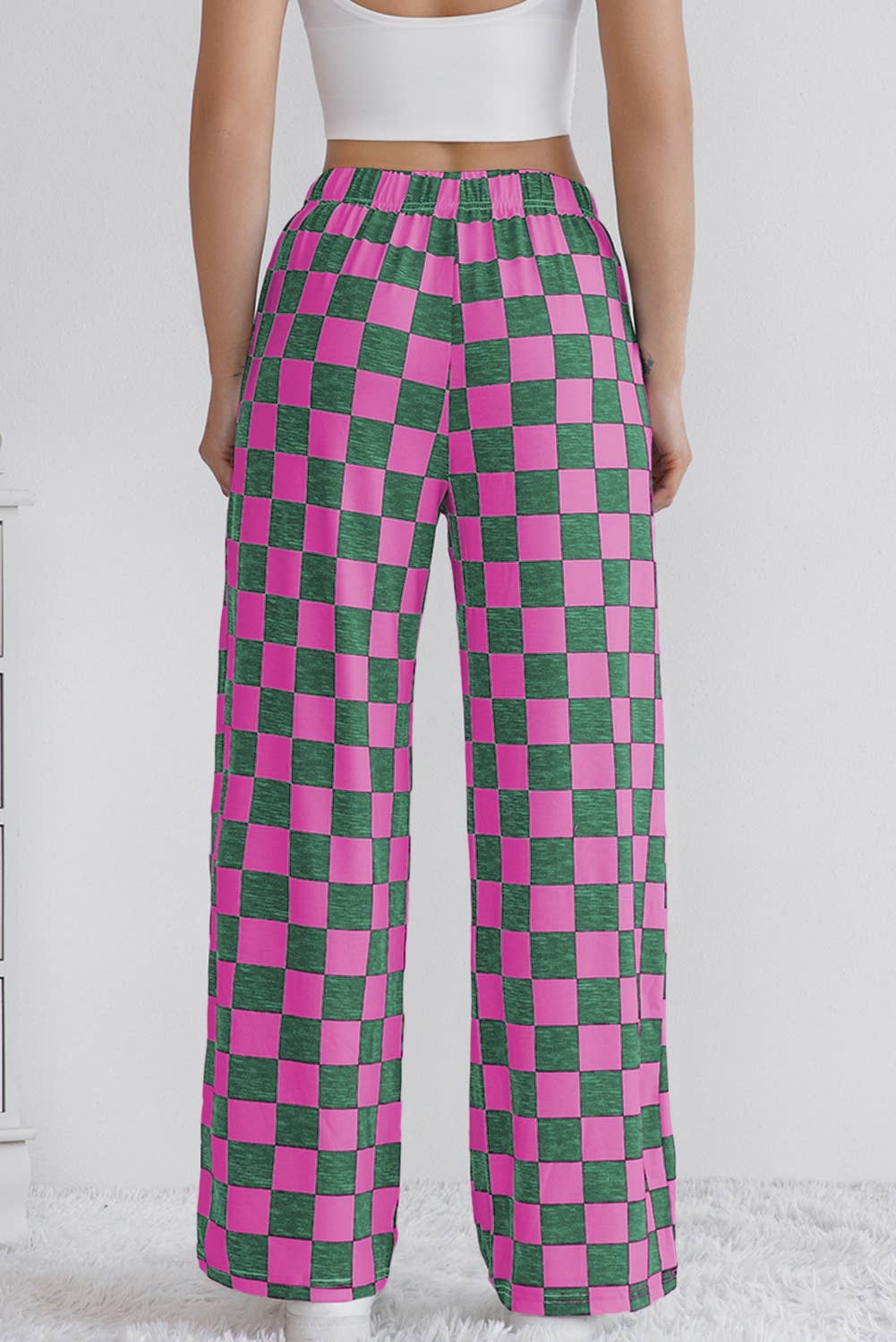 LA SOCIETY Checkered Print High Waist Wide Leg Pants Bottoms