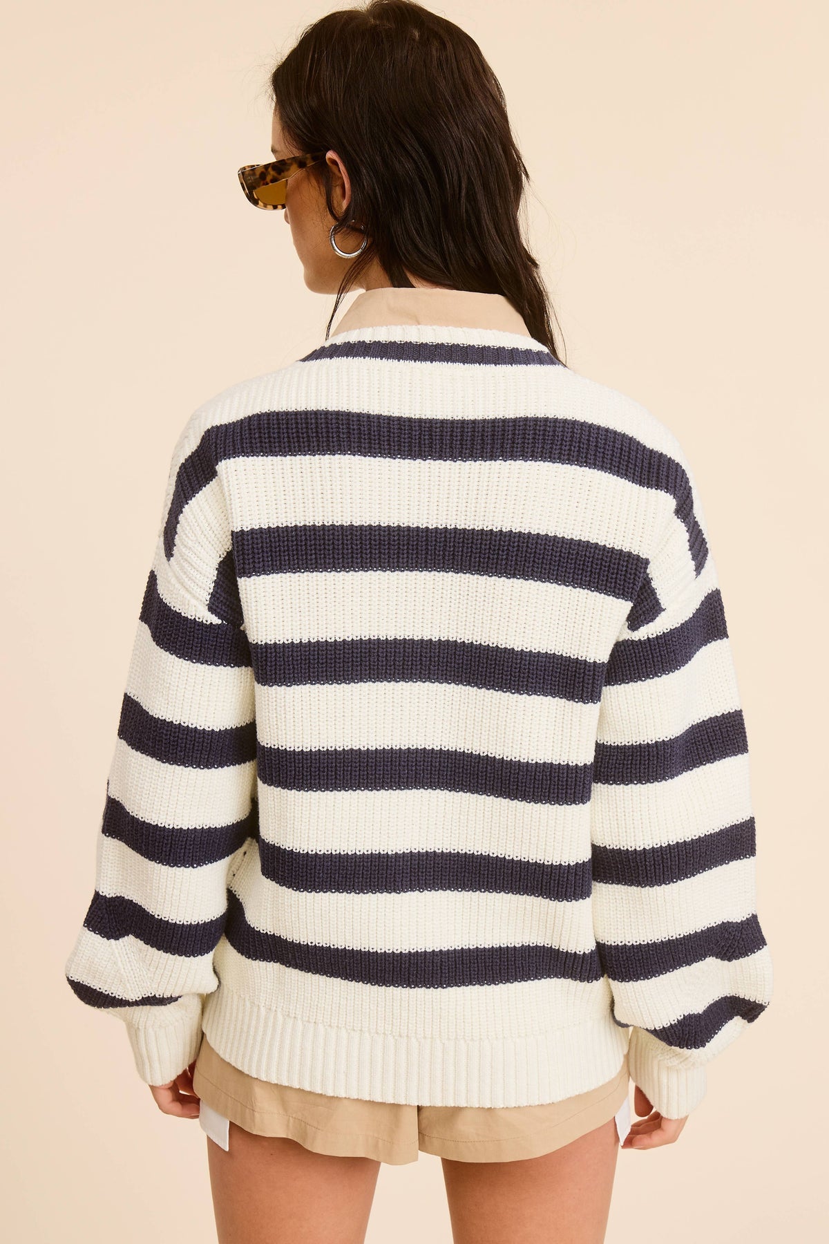Navy Baggy Fit Stripe Knit Cardigan