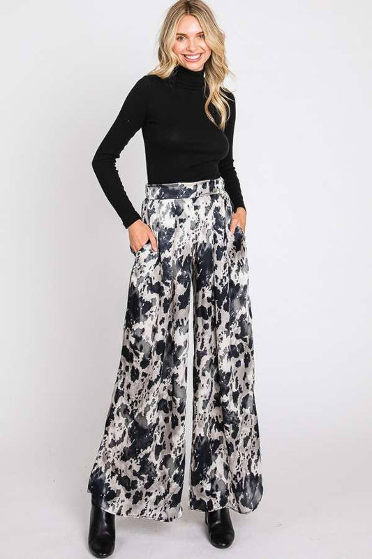 ANIMAL PRINT WIDE LEG PANTS