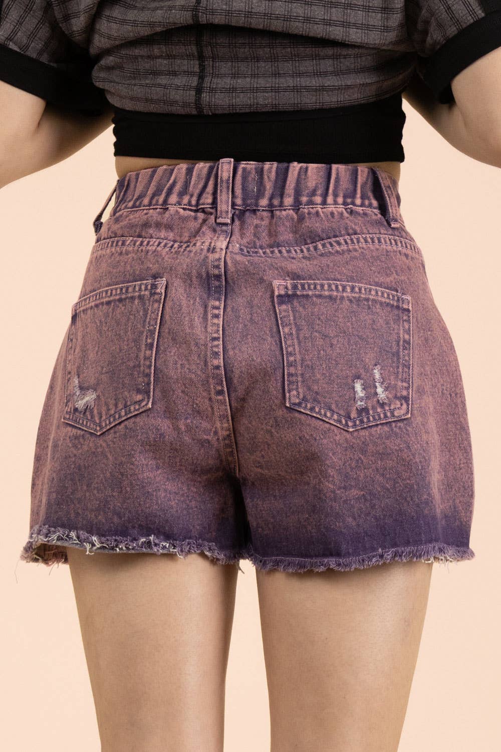 VJP90066-VERY JEAN Mineral Washed Denim Distressed Shorts