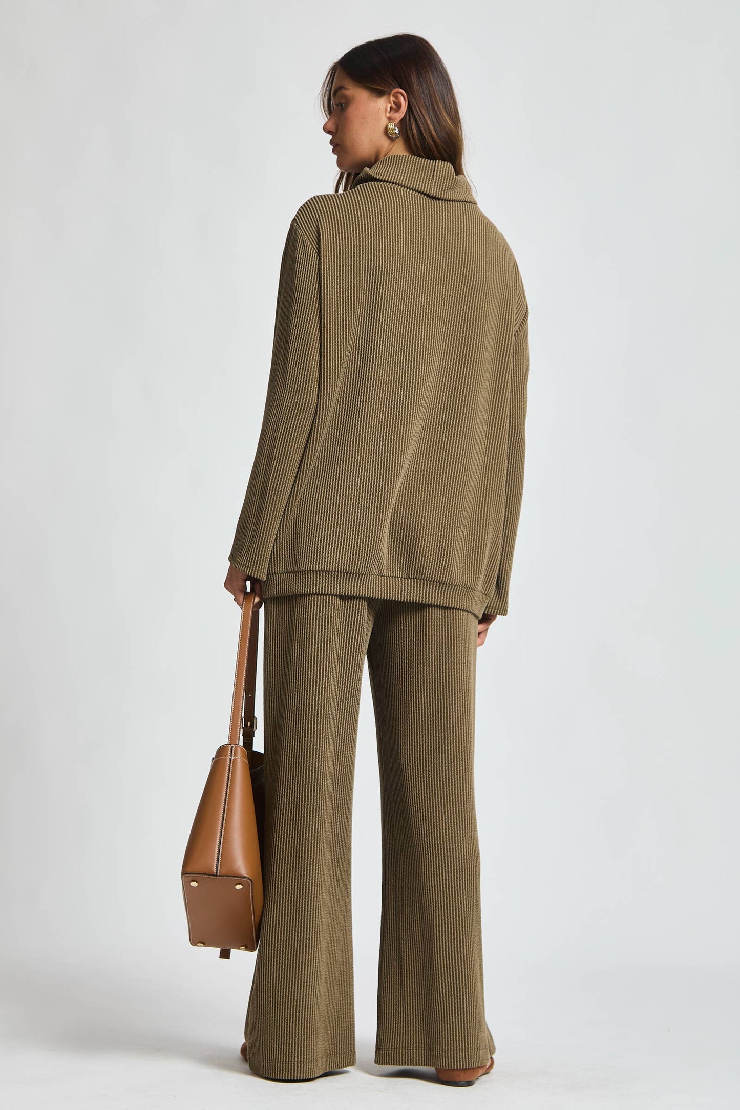 2-Piece Cowl Neck Ribbed Set TRVSET-LAVISH: OLIVE / S