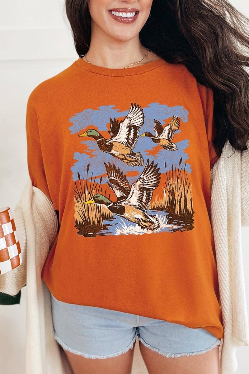 Flying Mallard Ducks Graphic Heavy Cotton Tee