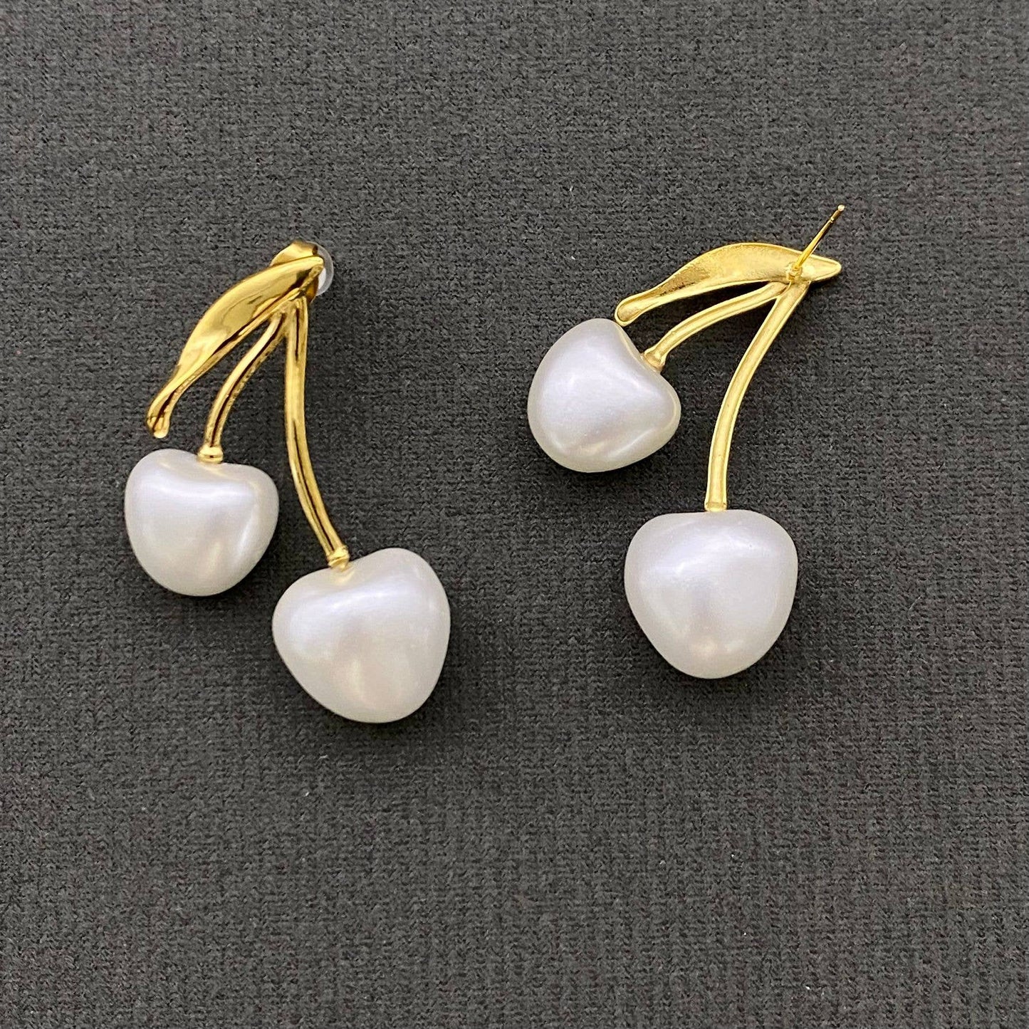 M13. Imitation Pearl Cherry 18K Gold Plated Post Earrings