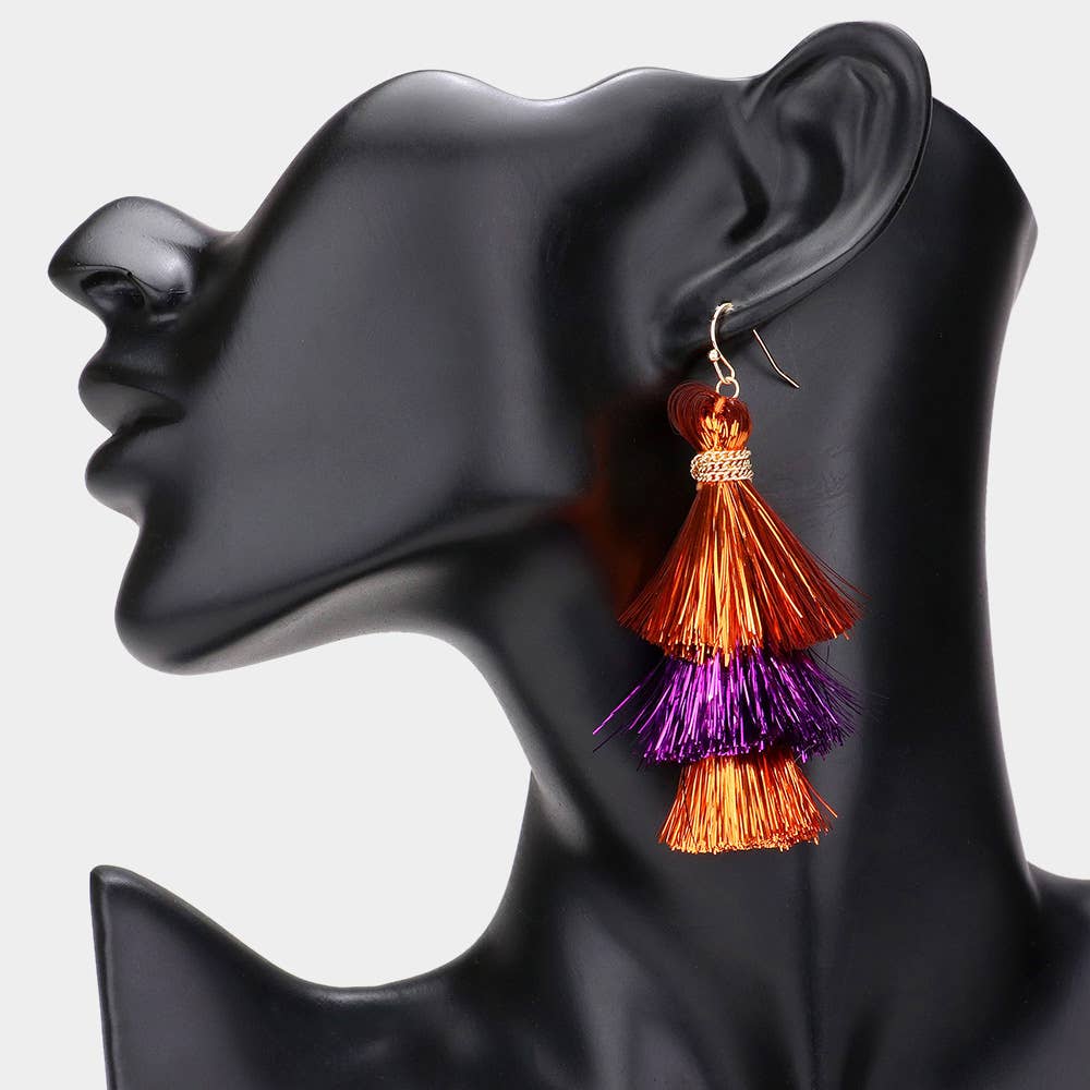 Game Day Triple Tassel Layered Dangle Earrings: M5