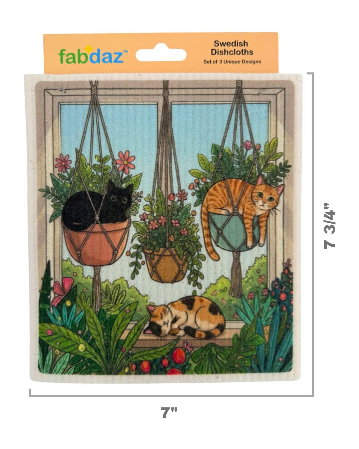 Cats with Plants - Set of 3 - Swedish Dishcloths