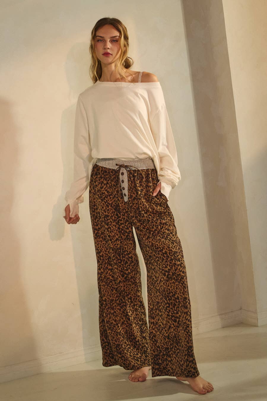 Leopard Print Wide-leg Pants: Brown Leopard / S