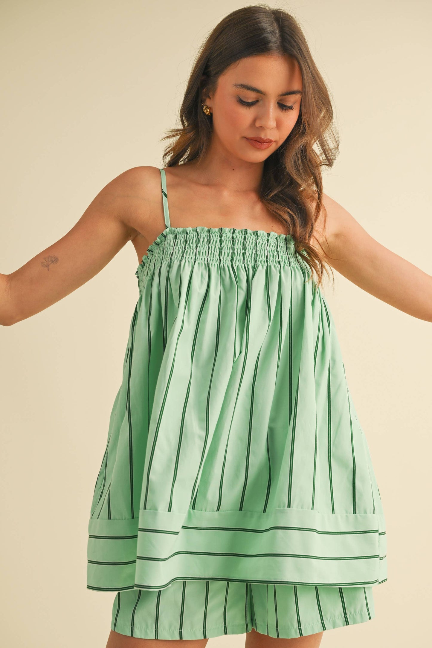 IST5891 STRIPED SLEEVELES TUNIC TOP AND SHORTS SET