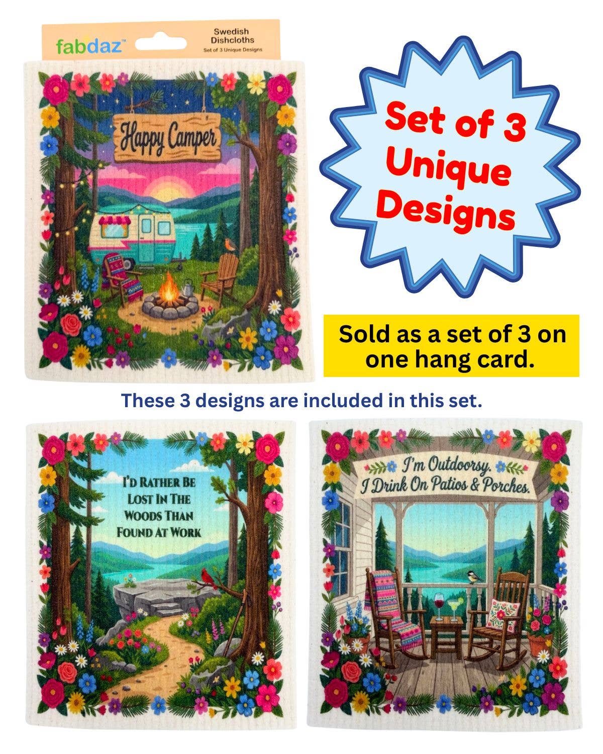 Great Outdoors Theme - Set of 3 - Swedish Dishcloths