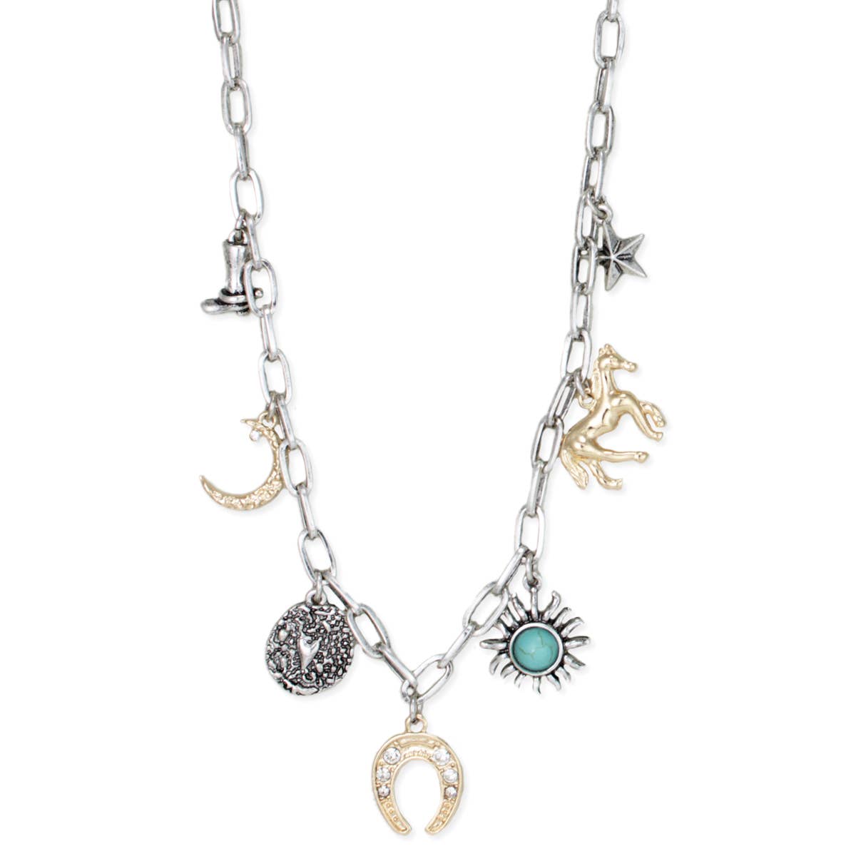 Western Charm Gold Silver Charm Necklace