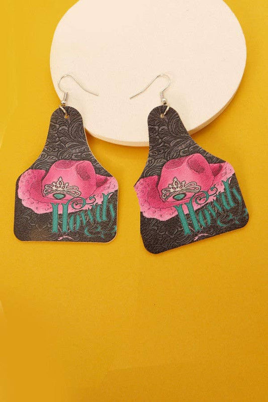 WESTERN PRINT PU LEATHER EARRINGS | 40E244: HOWDY