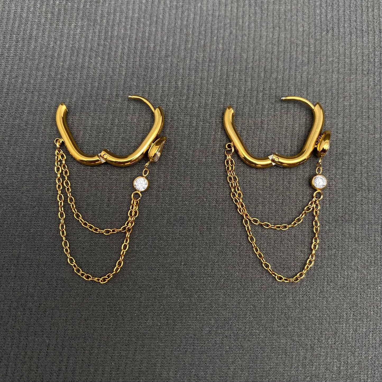 M28. Chain fringe Zircon Inlay 18K Gold Plated Earrings