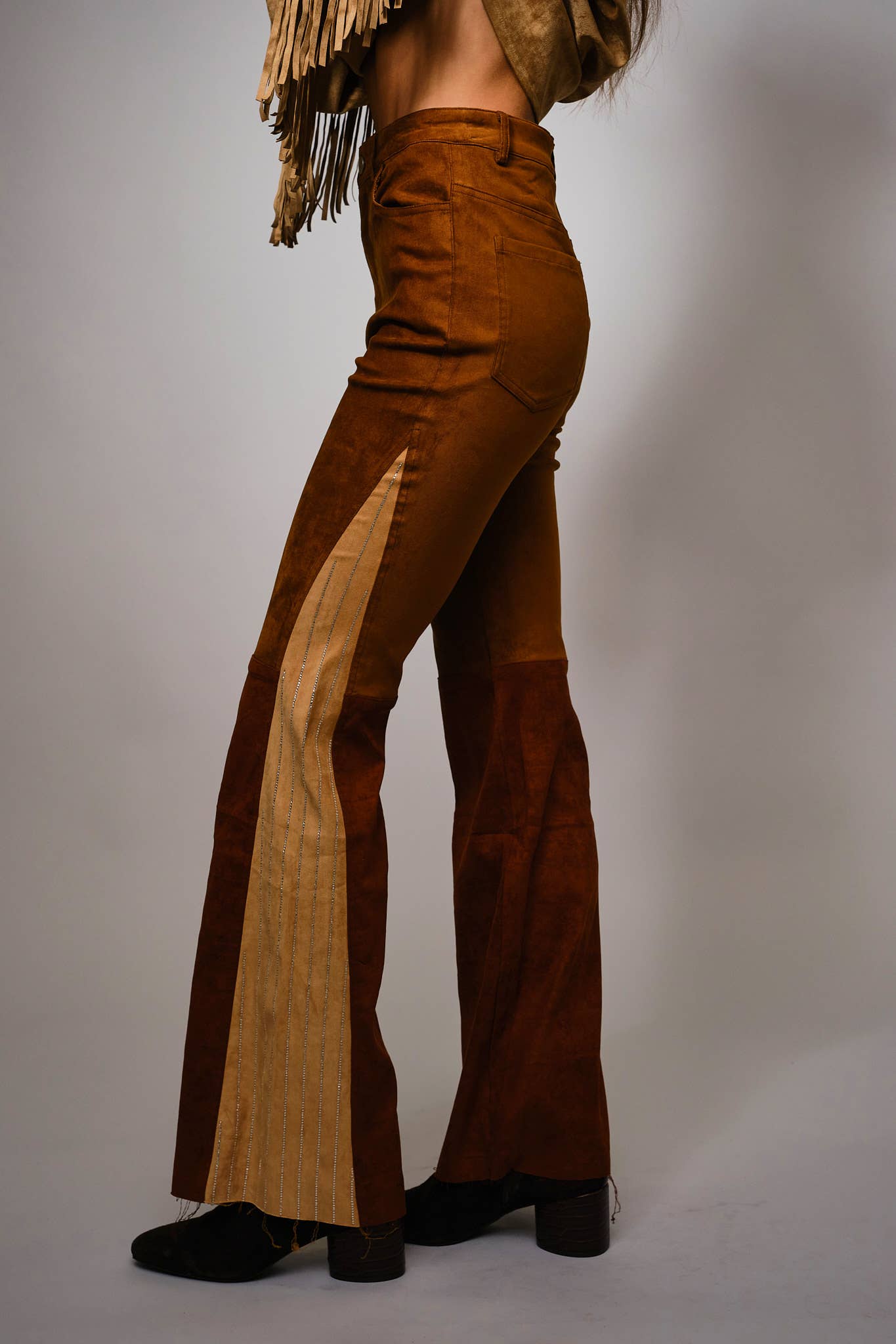 22497P - ColorBlock Suede Bell Bottom Pants