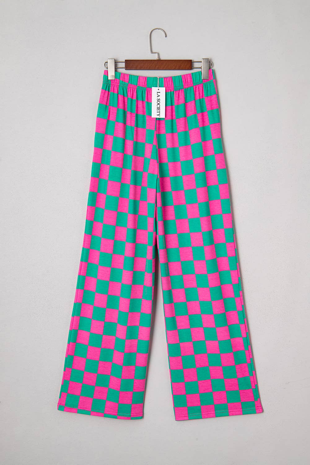 LA SOCIETY Checkered Print High Waist Wide Leg Pants Bottoms