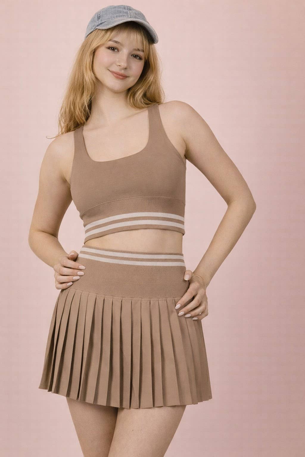 4A. Striped Band Detail Activewear Top & Skirt Set