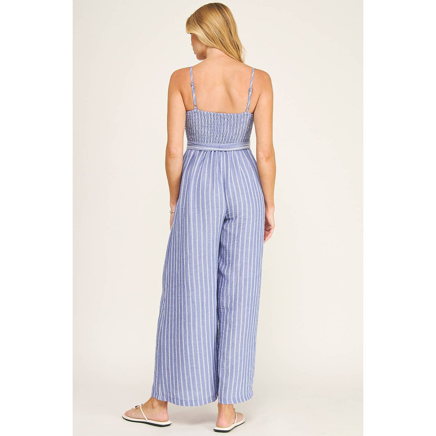 Blue Queen of the Coast Smocked Jumpsuit