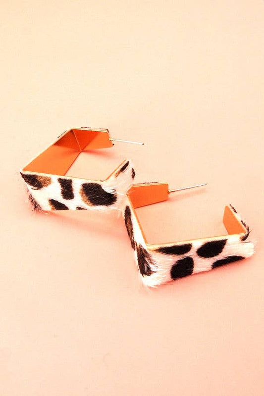 FAUX FUR GEO SQUARE ANIMAL HOOP EARRINGS | 31E21789: GOLD