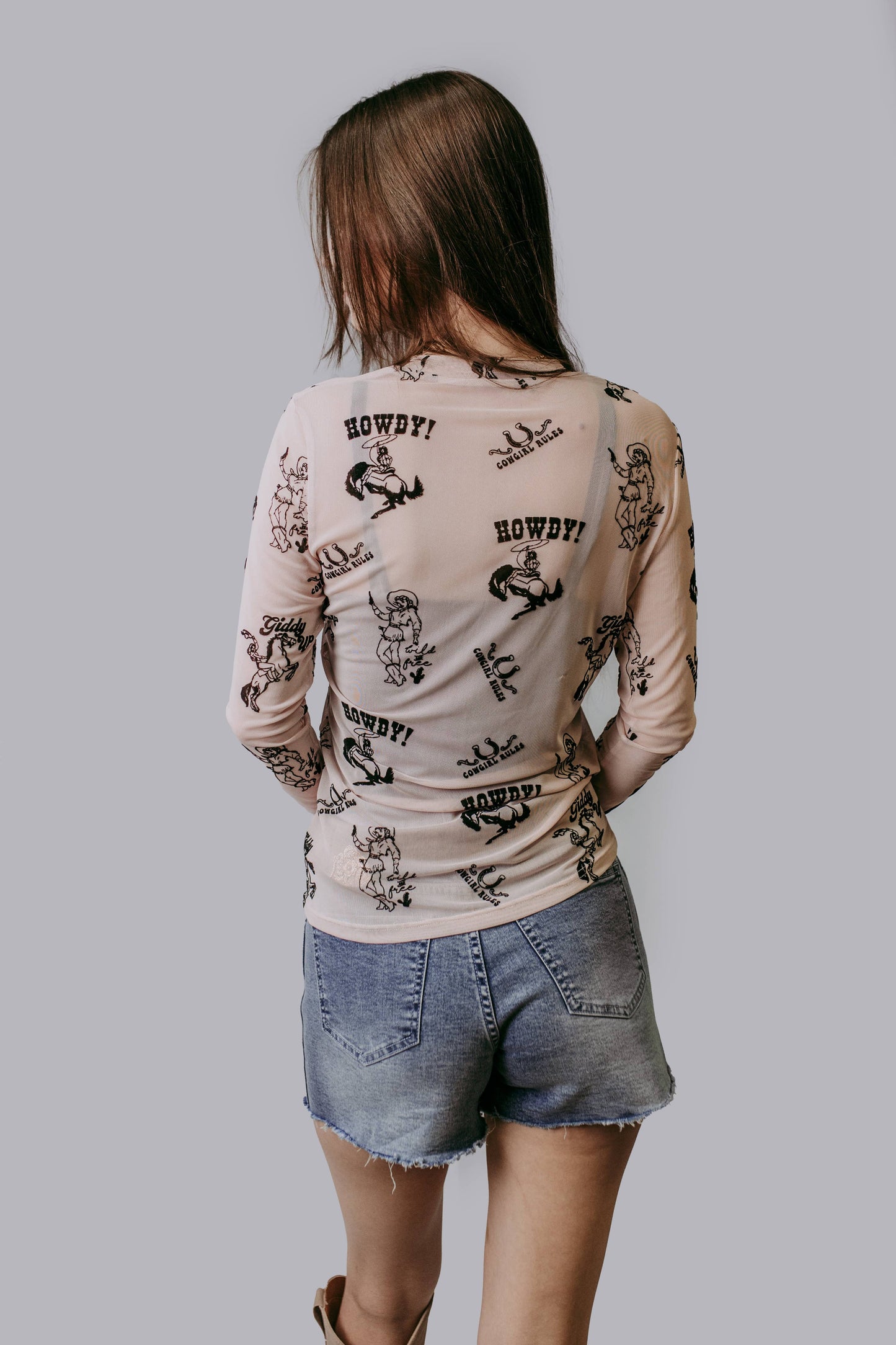 MK727 Giddy Up Velvet Mesh Top