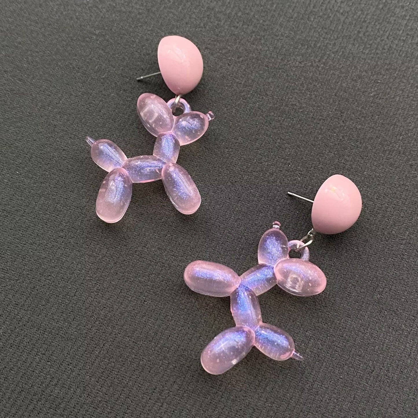 M19. Pink Resin Balloon Dog Dangle Earrings