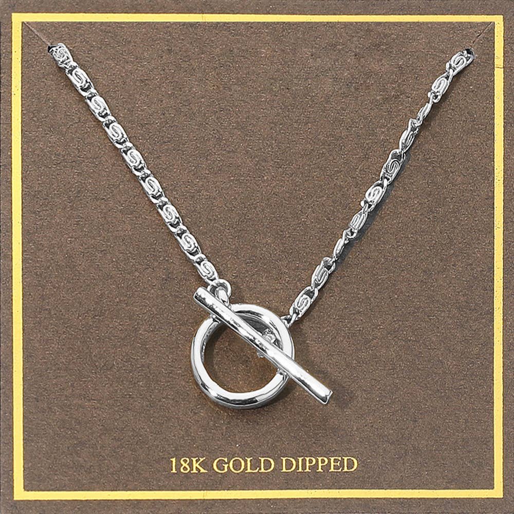 18K Gold Dipped Toggle Pendant Necklace: Rhodium
