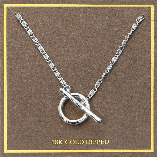 18K Gold Dipped Toggle Pendant Necklace: Rhodium