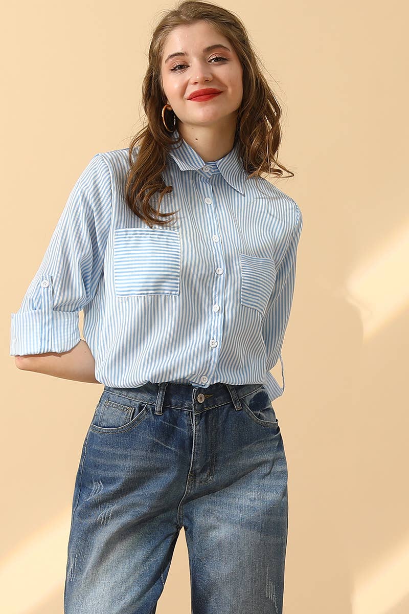 Striped Button Down Long Sleeve Collared Shirts