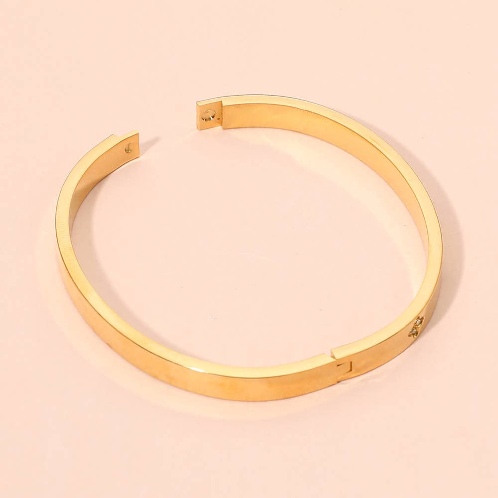 Stainless Steel CZ Stone Accent Hinged Bangle Bracelet