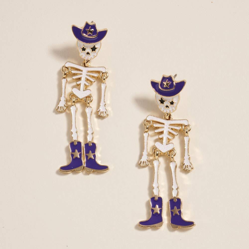 Western Cowboy Halloween Skeleton Earrings: Hot Pink