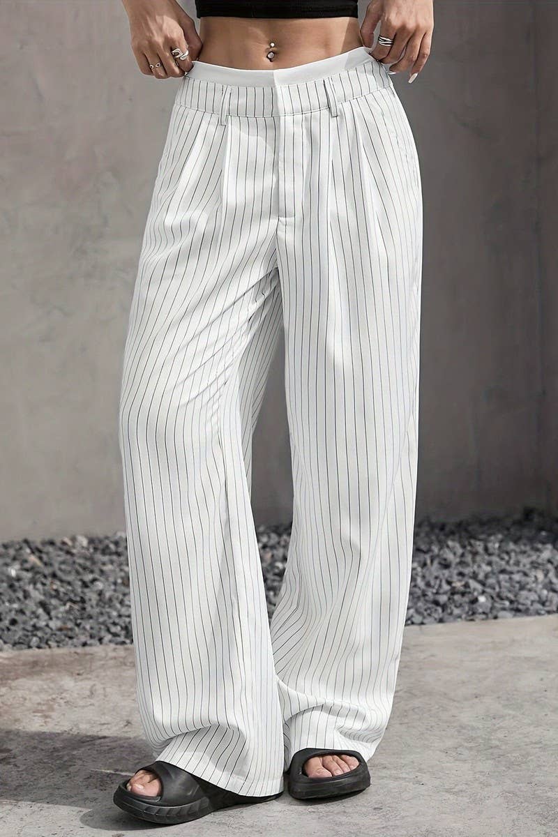 STRIPED LOOSE STRAIGHT-LEG TROUSERS