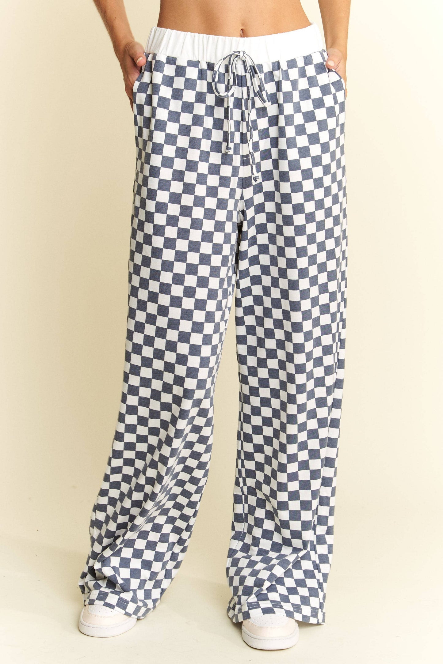 CHECKERED PRINT STRAIGHT LEG BOXER PANTS