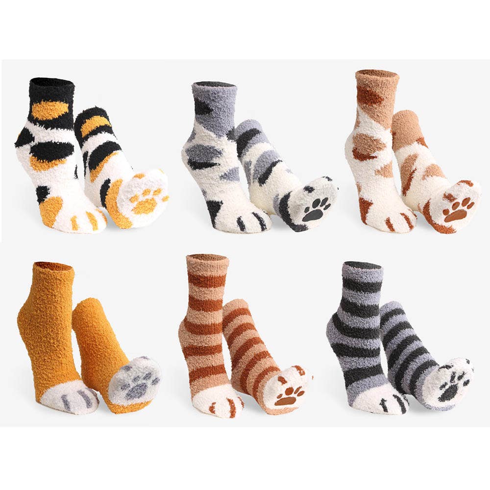 6Pairs - Cat Stripe Patterned Paw Luxury Soft Socks