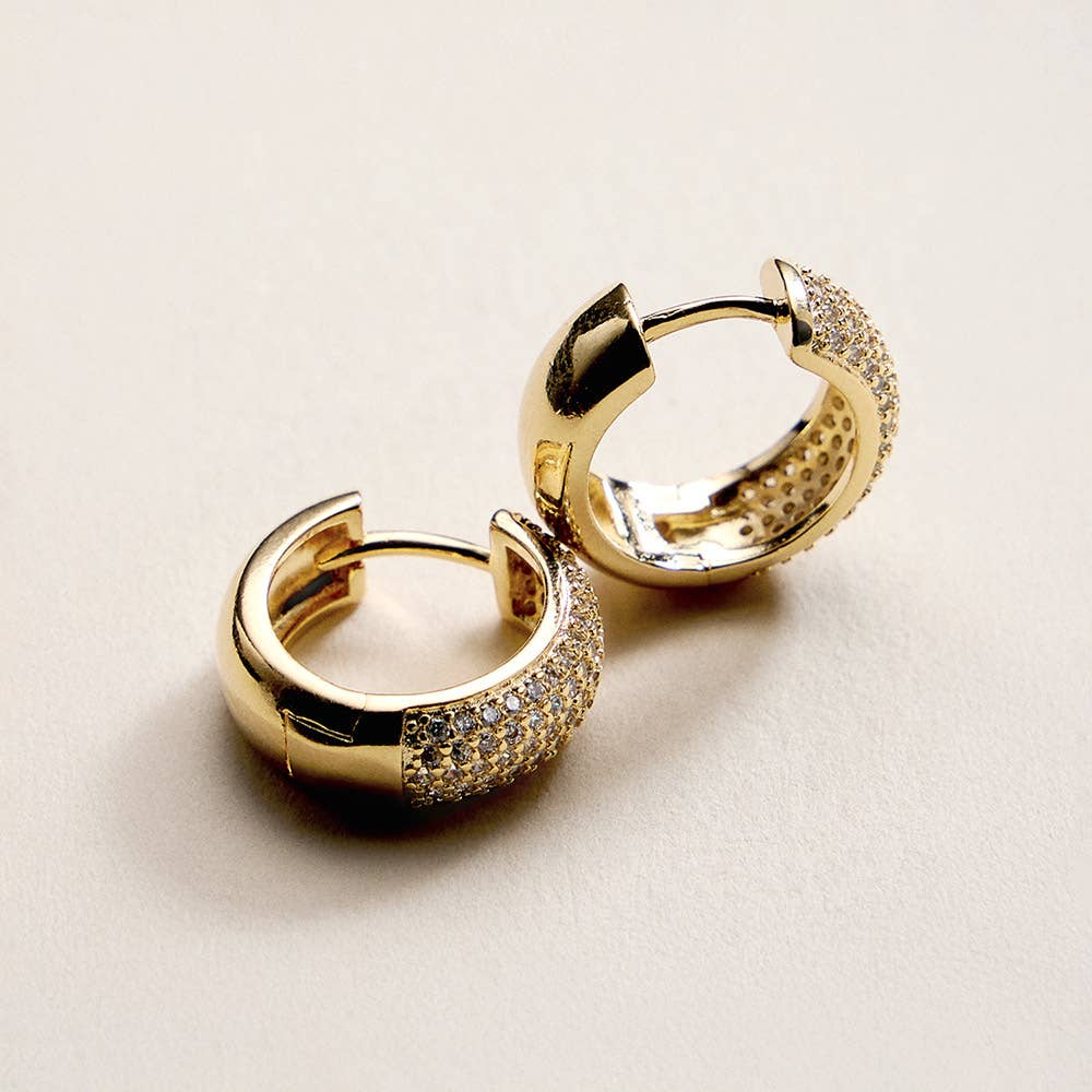 18K Gold Filled CZ Pave Huggie Hoop Earrings